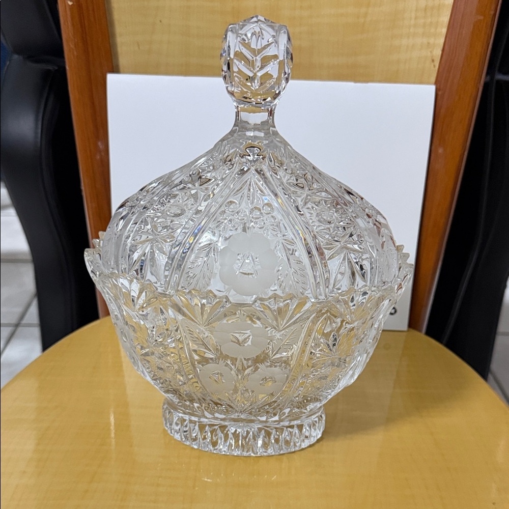 Cut Glass Covered Candy Dish - Clear Crystal Pressed Glass
